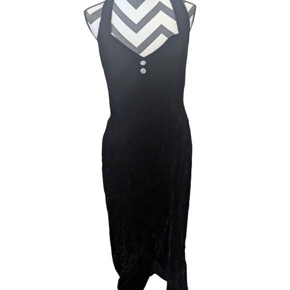 Vintage By Choice California Black Velvet Halter Dress, Size 13 - Picture 1 of 7